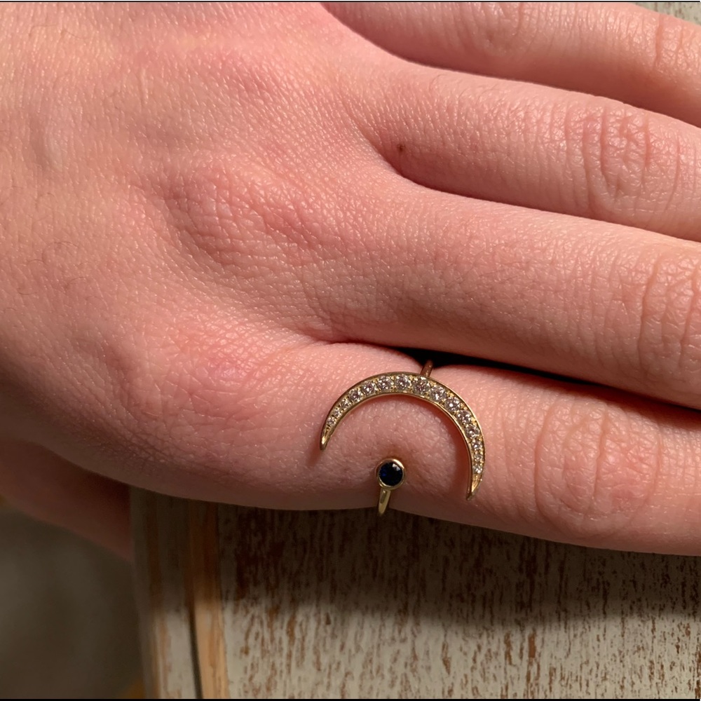 EF Collection Diamond Crescent Moon Ring